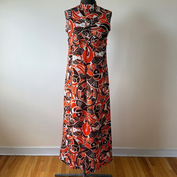 Insane Retro Vintage 60s High Neck Maxi Dress - Picture 1 of 12